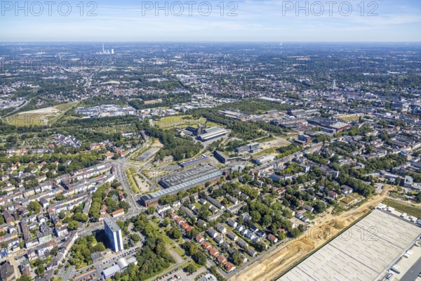Aerial view, city centre west, Westpark, Jahrhunderthalle, Gahlensche Straße, Alleestraße, Kruppwerke, Bochum, Ruhr area, North Rhine-Westphalia, Germany, DE, Europe, birds-eyes view, aerial photograph, aerial photography, aerial photography, overview, overview, bird's eye view, urban planning, reconstruction measures, construction site, overplanning