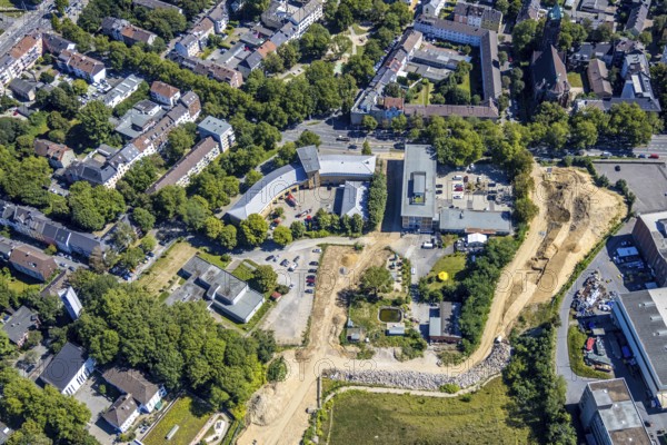 Aerial view, fire and rescue station 2, Institut an der Ruhr, Alleestraße, Kruppwerke, Bochum, Ruhr area, North Rhine-Westphalia, Germany, DE, Europe, birds-eyes view, aerial photograph, aerial photography, aerial photography, overview, overview, bird's-eye view, urban planning, reconstruction measures, construction site, overplanning