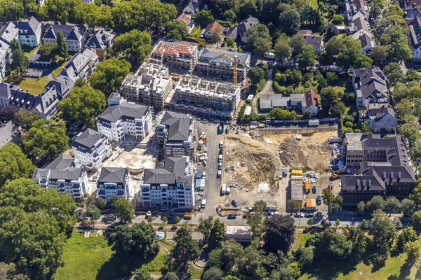 Aerial view, new development area, penthouse flats Herderallee, Wielandstraße, Gleisdreieck, Bochum, Ruhr area, North Rhine-Westphalia, Germany, DE, Europe, birds-eyes view, aerial photograph, aerial photography, aerial photography, overview, overview, bird's eye view, urban planning, reconstruction measures, construction site, overplanning