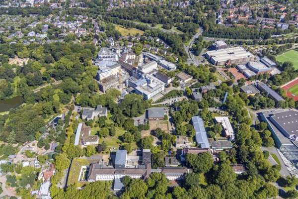 Aerial view, St. Josef-Hospital - Catholic Clinic Bochum, extension, conversion, Grumme, Bochum, Ruhr area, North Rhine-Westphalia, Germany, DE, Europe, birds-eyes view, aerial photography, aerial photography, overview, overview, bird's eye view, urban planning, conversion measures, construction site, overplanning