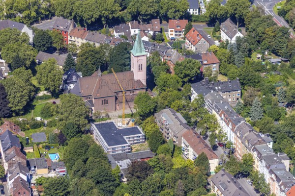 Aerial photograph, ÐŸÑ€Ð°Ð²Ð¾ÑÐ°Ð²Ð½Ð°Ñ Ð¦ÐµÑ€ÐºÐ¾Ð²ÑŒ, Russian Orthodox Church Feldsieper Straße, Grumme, Bochum, Ruhr area, North Rhine-Westphalia, Germany, DE, Europe, birds-eyes view, aerial photograph, aerial photography, aerial photography, overview, bird's eye view, urban planning, reconstruction measures, construction site, overplanning