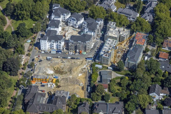 Aerial view, new development area, penthouse flats Herderallee, Wielandstraße, Gleisdreieck, Bochum, Ruhr area, North Rhine-Westphalia, Germany, DE, Europe, birds-eyes view, aerial photograph, aerial photography, aerial photography, overview, overview, bird's eye view, urban planning, reconstruction measures, construction site, overplanning