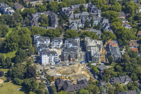 Aerial view, new development area, penthouse flats Herderallee, Wielandstraße, Gleisdreieck, Bochum, Ruhr area, North Rhine-Westphalia, Germany, DE, Europe, birds-eyes view, aerial photograph, aerial photography, aerial photography, overview, overview, bird's eye view, urban planning, reconstruction measures, construction site, overplanning