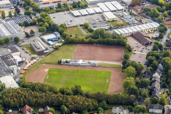 Aerial view, sports facility Schwarz-Weiß Wattenscheid 08, Wattenscheid, Bochum, Ruhr area, North Rhine-Westphalia, Germany, Bochum-Wattenscheid, DE, Dickebank, Europe, football pitch, football club, aerial view, aerial photography, aerial photography, sports, sports facilities, sports field, sports facility, district Wattenscheid, overview, bird's-eye view, overview