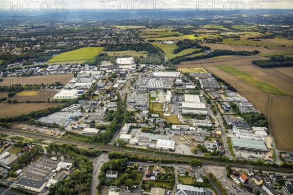 Aerial view, industrial area west, Berliner Straße, Sevinghausen, Bochum, Ruhr area, North Rhine-Westphalia, Germany, railway tracks, Bochum-Wattenscheid, Burgstraße, DE, Europe, Feldstraße, distant view, commercial enterprises, commercial area, commercial area, commercial park, commercial location, commercial use, industrial area, industrial location, aerial view, aerial photography, aerial photography, district Wattenscheid, overview, bird's eye view, Wattenscheid, birds-eyes view, overview