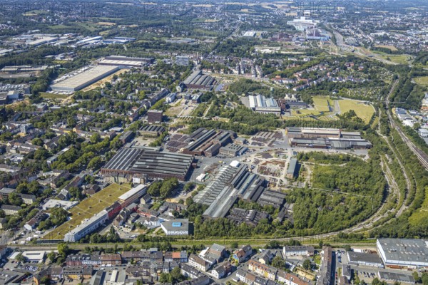 Aerial photo, Bochumer Verein Verkehrstechnik GmbH, Westpark, Gleisdreieck, Jahrhunderthalle Bochum, Kultur Ruhr GmbH, Bochum, Ruhr area, North Rhine-Westphalia, Germany, DE, Europe, birds-eyes view, aerial photo, aerial photography, aerial photography, overview, overview, bird's eye view