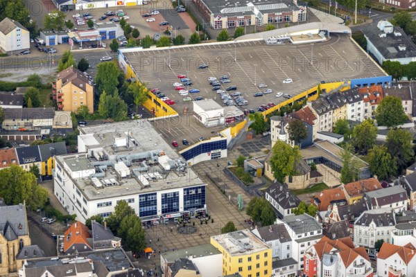 Aerial view, Gertrudiscenter, Kaufland, Alter Markt, Wattenscheid, Bochum, Ruhr area, North Rhine-Westphalia, Germany, Bochum-Wattenscheid, DE, shopping markets, shopping square, shopping street, shopping centre, Europe, aerial view, aerial photography, aerial photography, local supply centre, Wattenscheid district, overview, bird's-eye view, overview