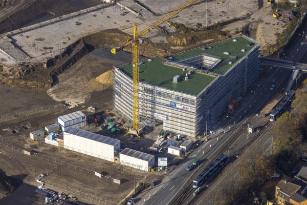 Construction site, former Opel site, construction site Zess building Laer, Bochum, North Rhine-Westphalia, Germany, expansion areas, construction work, building plots, construction measure, DE, earthworks, renewal, development, Europe, commercial enterprises, commercial area, industrial estate, industrial park, commercial site, commercial use, industrial area, industrial building, industrial site, capacity requirements, aerial view, aerial photograph, aerial photography, aerial photography, MARK 51°7, Mark 51/7, Opelring, Ruhr area, overview, bird's-eye view, growth, becoming and growing, birds-eyes view, overview