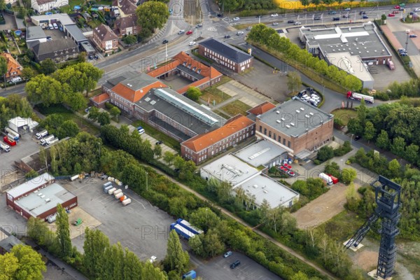 Aerial view, Technology and Start-up Centre Wattenscheid, Leithe, Bochum, Ruhr area, North Rhine-Westphalia, Germany, B & W Druck & Marketing GmbH, Bochum-Wattenscheid, DE, Former Holland Colliery, Europe, winding tower, commercial enterprises, commercial area, commercial park, commercial location, commercial use, industrial area, industrial location, aerial photograph, aerial photography, aerial photography, Lyrenstrasse, Wattenscheid district, technology centre, overview, bird's-eye view, Wattenscheid, birds-eyes view, overview