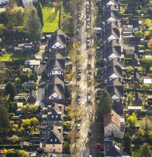 Housing estate Bruchstraße, Kirchviertel, Wiemelhausen, Bochum, Ruhr area, North Rhine-Westphalia, Germany, workers' houses, DE, Europe, property tax, real estate, aerial view, aerial photography, aerial photography, terraced houses, overview, bird's-eye view, housing estate, residential area, residential houses, residential quality, residential neighbourhood, housing estate, colliery houses, birds-eyes view, overview