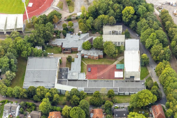 Aerial view, Olympic Training Centre Ruhr-Ost at Lohrheidestadion, Leithe, Bochum, Ruhr area, North Rhine-Westphalia, Germany, Bochum-Wattenscheid, DE, Europe, athletics, aerial view, aerial photography, aerial photography, sports, Wattenscheid district, overview, bird's-eye view, Wattenscheid, birds-eyes view, overview