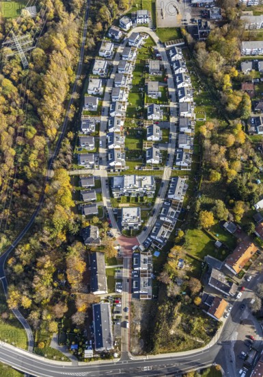 Residential area Mark'scher Bogen, Weitmar, Bochum, Ruhr area, North Rhine-Westphalia, Germany, An Der Holtbrügge, DE, Europe, property tax, real estate, aerial view, aerial photography, aerial photography, oval shape, overview, bird's eye view, residential area, living and life, residential area, residential buildings, quality of life, residential neighbourhood, housing estate, bird's eye view, overview