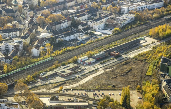 Future hotel location Citytor Süd, Rotunda Bochum Cultural Centre, Konrad-Adenauer-Platz, Gleisdreieck, Bochum, Ruhr area, North Rhine-Westphalia, Germany, railway tracks, Bermuda3eck, DE, Europe, gastronomy, hotel, hotel facilities, hotel industry, hotel location City Süd, culture, aerial view, aerial photograph, aerial photography, aerial photography, overview, event location, bird's eye view, birds-eyes view, overview
