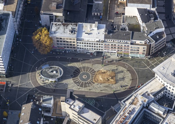 Commercial buildings at Dr.-Ruer-Platz, Christmas decoration, Gleisdreieck, Bochum, Ruhr area, North Rhine-Westphalia, Germany, office building, DE, shopping square, shopping centre, Europe, aerial view, aerial photograph, aerial photography, aerial photography, square, shopping centre, star shape, overview, bird's eye view, birds-eyes view, overview