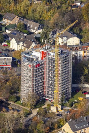 High-rise redevelopment, Kulmer Straße, Südinnenstadt, Bochum, Ruhr area, North Rhine-Westphalia, Germany, DE, Europe, property tax, real estate, aerial view, aerial photograph, aerial photography, aerial photography, overview, bird's-eye view, residential complex, living and living, residential area, residential buildings, residential quality, residential neighbourhood, housing estate, birds-eyes view, overview