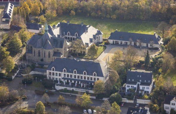 Cistercian monastery Bochum-Stiepel, Restaurant Klosterhof, Stiepel, Bochum, Ruhr area, North Rhine-Westphalia, Germany, Am Varenholt, place of worship, café, DE, food and drink, Europe, inn, gastronomy, religious community, holy place, Stiepel monastery, denomination, aerial view, aerial photograph, aerial photography, aerial photography, priory of the Heiligenkreuz monastery, religious site, restaurant, overview, bird's eye view, bird's eye view, overview