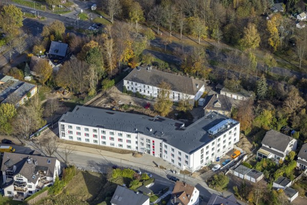 Luther House construction site, Stiepel, Bochum, Ruhr area, North Rhine-Westphalia, Germany, place of worship, construction work, building, construction area, building site, building plots, construction project, construction site, DE, Europe, religious community, place of worship, holy place, Kemnader Straße, church, parish, denomination, culture, art, aerial view, aerial photograph, aerial photography, aerial photography, Luther's venue, religion, religious site, overview, events, venue, event location, event centre, bird's-eye view, birds-eyes view, cultural use, overview