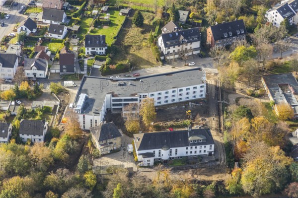 Luther House construction site, Stiepel, Bochum, Ruhr area, North Rhine-Westphalia, Germany, place of worship, construction work, building, construction area, building site, building plots, construction project, construction site, DE, Europe, religious community, place of worship, holy place, Kemnader Straße, church, parish, denomination, culture, art, aerial view, aerial photograph, aerial photography, aerial photography, Luther's venue, religion, religious site, overview, events, venue, event location, event centre, bird's-eye view, birds-eyes view, cultural use, overview