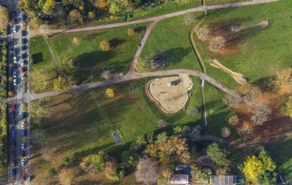 Schmechtings Wiesental, Grumme, Bochum, Ruhr area, North Rhine-Westphalia, Germany, DE, Europe, green spaces, aerial view, aerial photograph, aerial photography, aerial photography, park, overview, bird's eye view, birds-eyes view, overview