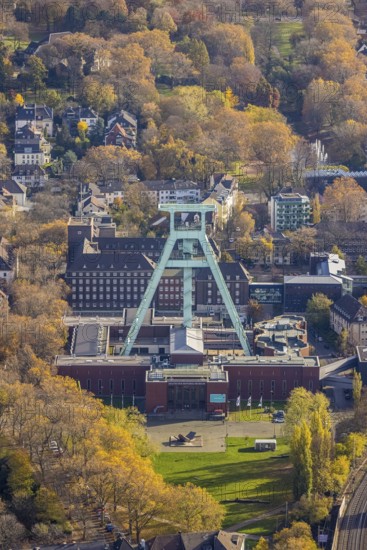German Mining Museum, winding tower, Grumme, Bochum, Ruhr area, North Rhine-Westphalia, Germany, mining, DE, Europe, Europaplatz, autumn colours, Leibniz Research Museum for Georesources, aerial view, aerial photograph, aerial photography, aerial photography, museum, overview, bird's-eye view, birds-eyes view, overview
