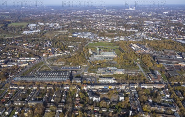 Jahrhunderthalle Bochum, Westpark, Kruppwerke, Bochum, Ruhr area, North Rhine-Westphalia, Germany, An der Jahrhunderthalle, DE, Europe, culture, art, aerial view, aerial photograph, aerial photography, aerial photography, overview, events, venue, event location, event centre, bird's-eye view, birds-eyes view, cultural use, overview