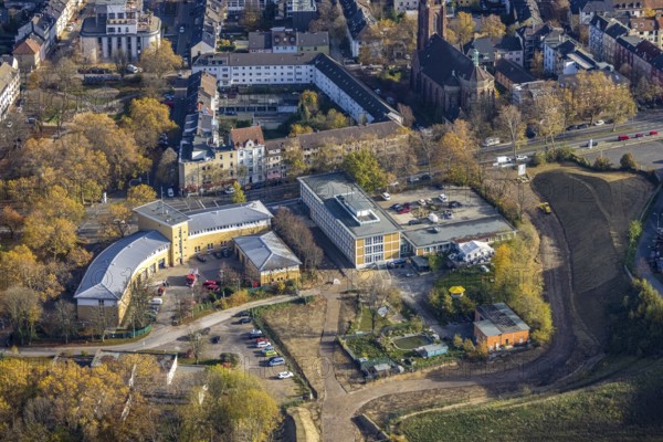 Volunteer fire brigade Bochum-Mitte, Institut an der Ruhr, Kruppwerke, Bochum, Ruhr area, North Rhine-Westphalia, Germany, Bessemerstrasse, fire fighter, fire protection, fire watch, DE, Europe, fire station, fire brigade, aerial photograph, aerial photography, aerial photography, rescue station, overview, bird's-eye view, overview