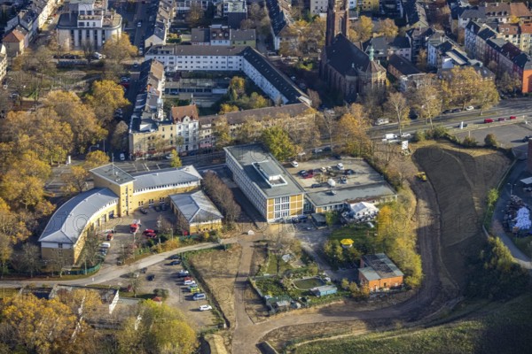 Volunteer fire brigade Bochum-Mitte, Institut an der Ruhr, Kruppwerke, Bochum, Ruhr area, North Rhine-Westphalia, Germany, Bessemerstrasse, fire fighter, fire protection, fire watch, DE, Europe, fire station, fire brigade, aerial photograph, aerial photography, aerial photography, rescue station, overview, bird's-eye view, overview