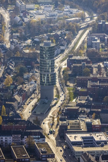 Office tower Exzenterhaus Bochum an der Universitätsstraße, Südinnenstadt, Bochum, Ruhr area, North Rhine-Westphalia, Germany, DE, Europe, commercial buildings, skyscraper, aerial view, aerial photography, aerial photography, overview, bird's-eye view, overview