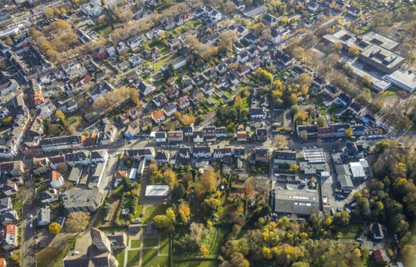 View of residential area Gerthe, Anne-Frank-Realschule, Gerthe, Bochum, Ruhr area, North Rhine-Westphalia, Germany, education, educational institution, DE, Europe, property tax, real estate, educational institute, aerial view, aerial photograph, aerial photography, aerial photography, secondary school, school, overview, bird's eye view, residential complex, living and living, residential area, residential buildings, quality of life, residential neighbourhood, housing estate, birds-eyes view, overview