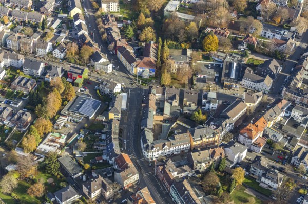 Residential area street intersection Castroper Hellweg, Hans-Sachs-Straße, Gerthe, Bochum, Ruhr area, North Rhine-Westphalia, Germany, DE, Europe, property tax, real estate, aerial view, aerial photograph, aerial photography, aerial photography, overview, bird's-eye view, residential area, residential area, residential buildings, residential quality, residential neighbourhood, housing estate, birds-eyes view, overview