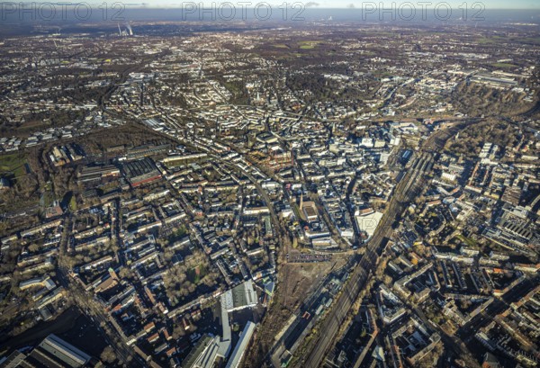 Aerial view, city overview Bochum from west with Gleisdreieck, Kortumstraße, Bermuda triangle, Bochum, Ruhr area, North Rhine-Westphalia, Germany, DE, Europe, birds-eyes view, aerial view, aerial photography, aerial photography, overview, bird's eye view
