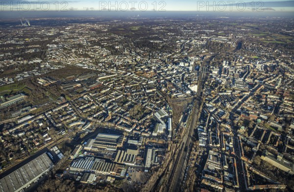 Aerial view, city overview Bochum from west with Gleisdreieck, Kortumstraße, Bermuda triangle, Bochum, Ruhr area, North Rhine-Westphalia, Germany, DE, Europe, birds-eyes view, aerial view, aerial photography, aerial photography, overview, bird's eye view