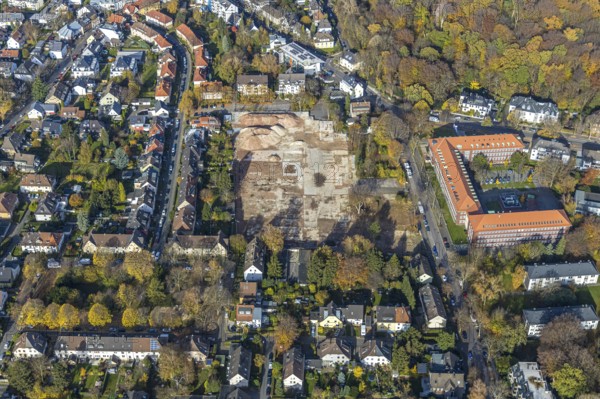 Berufsgenossenschaft Rohstoffe & chemische Industrie, construction site demolition of former Jahnel-Kestermann site, planned flats and offices, Wiemelhausen, Bochum, Ruhr area, North Rhine-Westphalia, Germany, DE, Europe, commercial enterprises, commercial area, commercial park, commercial location, commercial use, property tax, real estate, industrial area, industrial building, industrial site, aerial view, aerial photograph, aerial photography, aerial photography, overview, bird's-eye view, residential area, residential area, residential buildings, residential quality, residential neighbourhood, housing estate, birds-eyes view, overview