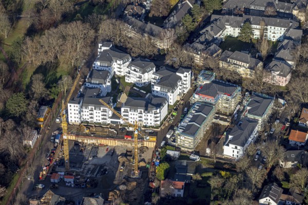 Aerial view, new construction of residential buildings, apartment buildings, Wielandstraße, Lessingstraße, Grumme, Bochum, Ruhr area, North Rhine-Westphalia, Germany, DE, Europe, birds-eyes view, aerial photography, aerial photography, overview, bird's eye view