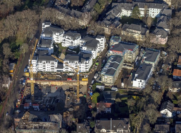 Aerial view, new construction of residential buildings, apartment buildings, Wielandstraße, Lessingstraße, Grumme, Bochum, Ruhr area, North Rhine-Westphalia, Germany, DE, Europe, birds-eyes view, aerial photography, aerial photography, overview, bird's eye view