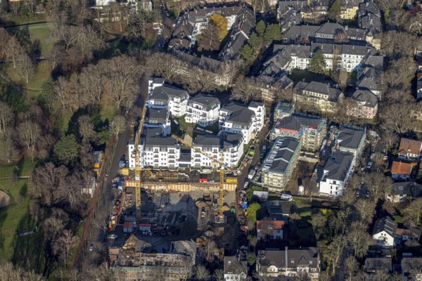 Aerial view, new construction of residential buildings, apartment buildings, Wielandstraße, Lessingstraße, Grumme, Bochum, Ruhr area, North Rhine-Westphalia, Germany, DE, Europe, birds-eyes view, aerial photography, aerial photography, overview, bird's eye view
