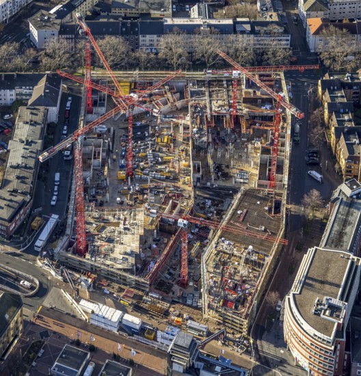 Aerial view, construction site new justice centre Bochum, Viktoriastraße, city centre, Westring, Gleisdreieck, Bochum, Ruhr area, North Rhine-Westphalia, Germany, DE, Europe, birds-eyes view, aerial photography, aerial photography, aerial photography, overview, bird's eye view