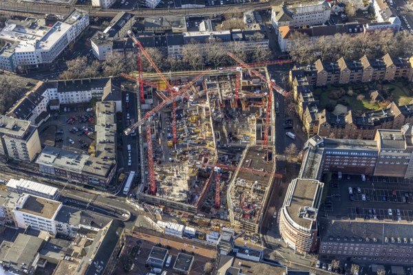 Aerial view, construction site new justice centre Bochum, Viktoriastraße, city centre, Westring, Gleisdreieck, Bochum, Ruhr area, North Rhine-Westphalia, Germany, DE, Europe, birds-eyes view, aerial photography, aerial photography, aerial photography, overview, bird's eye view
