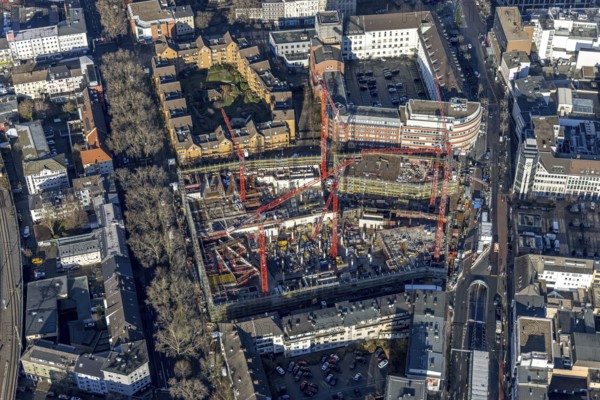 Aerial view, construction site new justice centre Bochum, Viktoriastraße, city centre, Westring, Gleisdreieck, Bochum, Ruhr area, North Rhine-Westphalia, Germany, DE, Europe, birds-eyes view, aerial photography, aerial photography, aerial photography, overview, bird's eye view