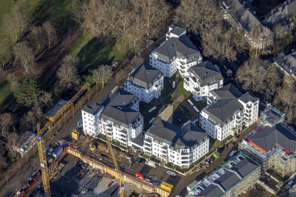 Aerial view, new construction of residential buildings, apartment buildings, Wielandstraße, Lessingstraße, Grumme, Bochum, Ruhr area, North Rhine-Westphalia, Germany, DE, Europe, birds-eyes view, aerial photography, aerial photography, overview, bird's eye view