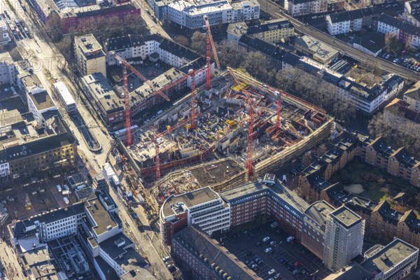 Aerial view, construction site new justice centre Bochum, Viktoriastraße, city centre, Westring, Gleisdreieck, Bochum, Ruhr area, North Rhine-Westphalia, Germany, DE, Europe, birds-eyes view, aerial photography, aerial photography, aerial photography, overview, bird's eye view