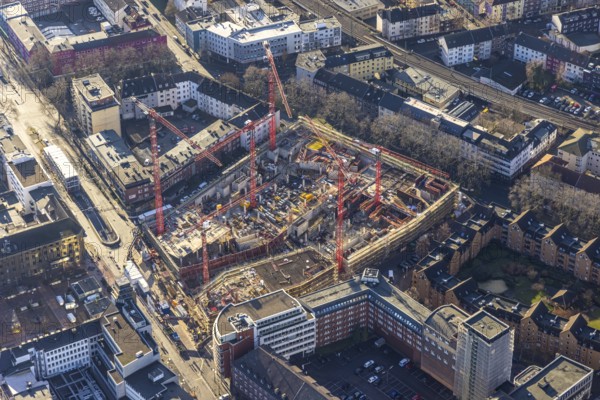 Aerial view, construction site new justice centre Bochum, Viktoriastraße, city centre, Westring, Gleisdreieck, Bochum, Ruhr area, North Rhine-Westphalia, Germany, DE, Europe, birds-eyes view, aerial photography, aerial photography, aerial photography, overview, bird's eye view