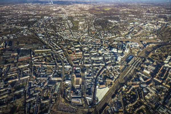 Aerial view, city overview Bochum from west with Gleisdreieck, Kortumstraße, Bermuda triangle, Bochum, Ruhr area, North Rhine-Westphalia, Germany, DE, Europe, birds-eyes view, aerial view, aerial photography, aerial photography, overview, bird's eye view