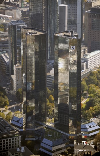 Frankfurt, skyline, skyscrapers, Deutsche Bank, DEU Germany Germany, Europe, aerial view, birds-eyes view, aerial photography, aerial photography, overview, overview, bird's eye view