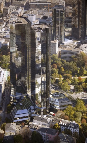Frankfurt, skyline, skyscrapers, Deutsche Bank, DEU Germany Germany, Europe, aerial view, birds-eyes view, aerial photography, aerial photography, overview, overview, bird's eye view
