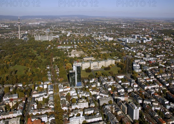 Frankfurt, skyline, skyscrapers, Deutsche Bank, DEU Germany Germany, Europe, aerial view, birds-eyes view, aerial photography, aerial photography, overview, overview, bird's eye view