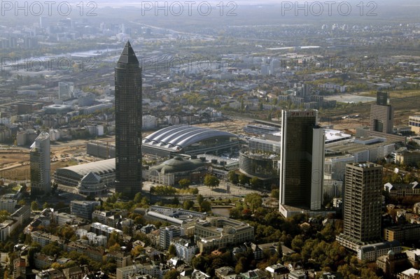 Frankfurt, skyline, skyscrapers, Deutsche Bank, DEU Germany Germany, Europe, aerial view, birds-eyes view, aerial photography, aerial photography, overview, overview, bird's eye view
