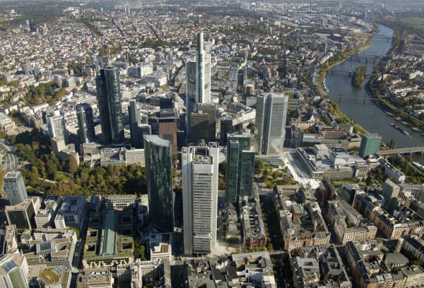 Frankfurt, skyline, skyscrapers, Deutsche Bank, DEU Germany Germany, Europe, aerial view, birds-eyes view, aerial photography, aerial photography, overview, overview, bird's eye view