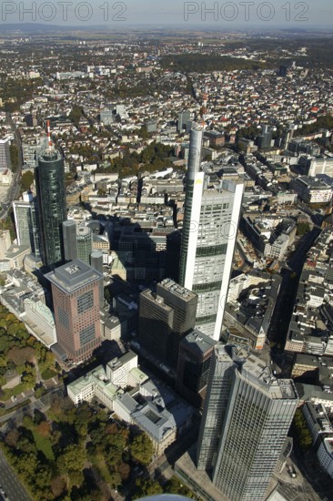 Frankfurt, skyline, skyscrapers, Deutsche Bank, DEU Germany Germany, Europe, aerial view, birds-eyes view, aerial photography, aerial photography, overview, overview, bird's eye view