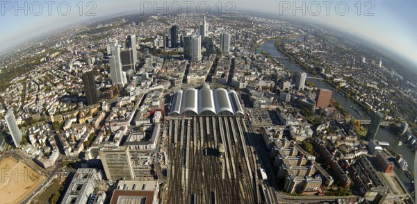 Frankfurt, skyline, skyscrapers, Deutsche Bank, DEU Germany Germany, Europe, aerial view, birds-eyes view, aerial photography, aerial photography, overview, overview, bird's eye view